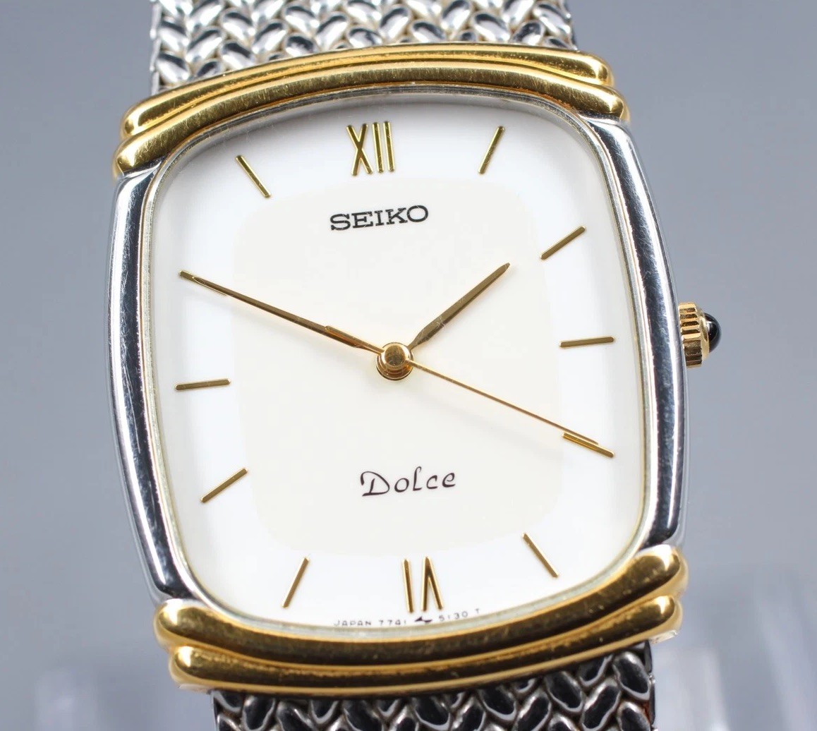 [Near MINT] Watch Mens Qz Gold Dolce 26mm Seiko 7741-5110 1989 Tank Vintage - vintagewatches.pk