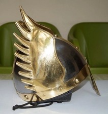 Medieval Viking Warrior Helmet Brass Trim Steel Armor Horned Helmet LARP Cosplay