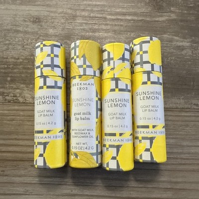Beekman 1802 Sunshine Lemon Goat Milk Lip Balm 0.15 oz.  LOT OF 4  (NEW)