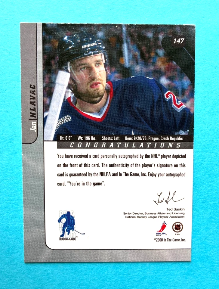 Jan Hlavac 2000 In The Game  BAP Signature Series Gold   Auto #147 N.Y. Rangers - Image 2 of 2