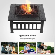 32 inch Outdoor Garden Square Fire Pit BBQ Stove Heater Patio Backyard Camping