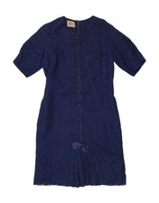 VINTAGE Womens Shift Dress UK 16 Large Navy Blue Floral LU13