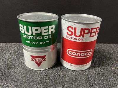 NEW Rare Vintage Conoco Super Motor Oil Cans Quart FULL SAE 20-20W