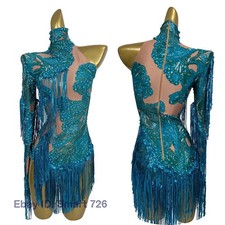 Women Sparkly Rhinestones Tassel Bodysuit Performance Dance Costume Stage Wear