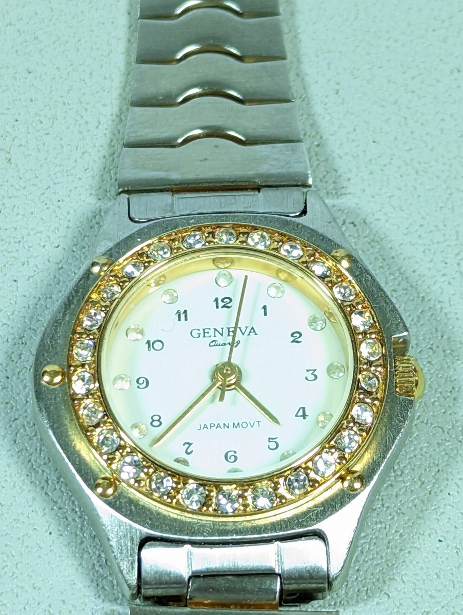 Geneva White Dial Crystal Accent Case Stainless Steel Band  display picture 3