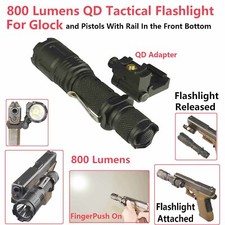 800 Lumens Tactical Flashlight Full Size W/ QD Rail Mount Adapter Pistol / Rifle