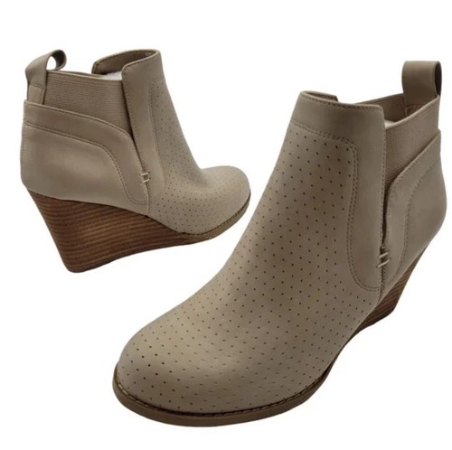 Dolce Vita Gerdy Bootie Womens Sz 8.5 Beige Ankle Wedge Neutral Fall Boot New - 第 1/7 張圖片