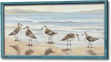 Seabird Picture Coastal Wall Art: Large Framed Ocean Beach Painting Sea Bird
