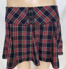 Royal Bones Skirt Plaid M Hook  Eye Pleated Black Blue Red Schoolgirl Emo Punk