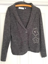 Edina Ronay Women's Jacket Grey Wool With Frill & Applique Without Pockets 12