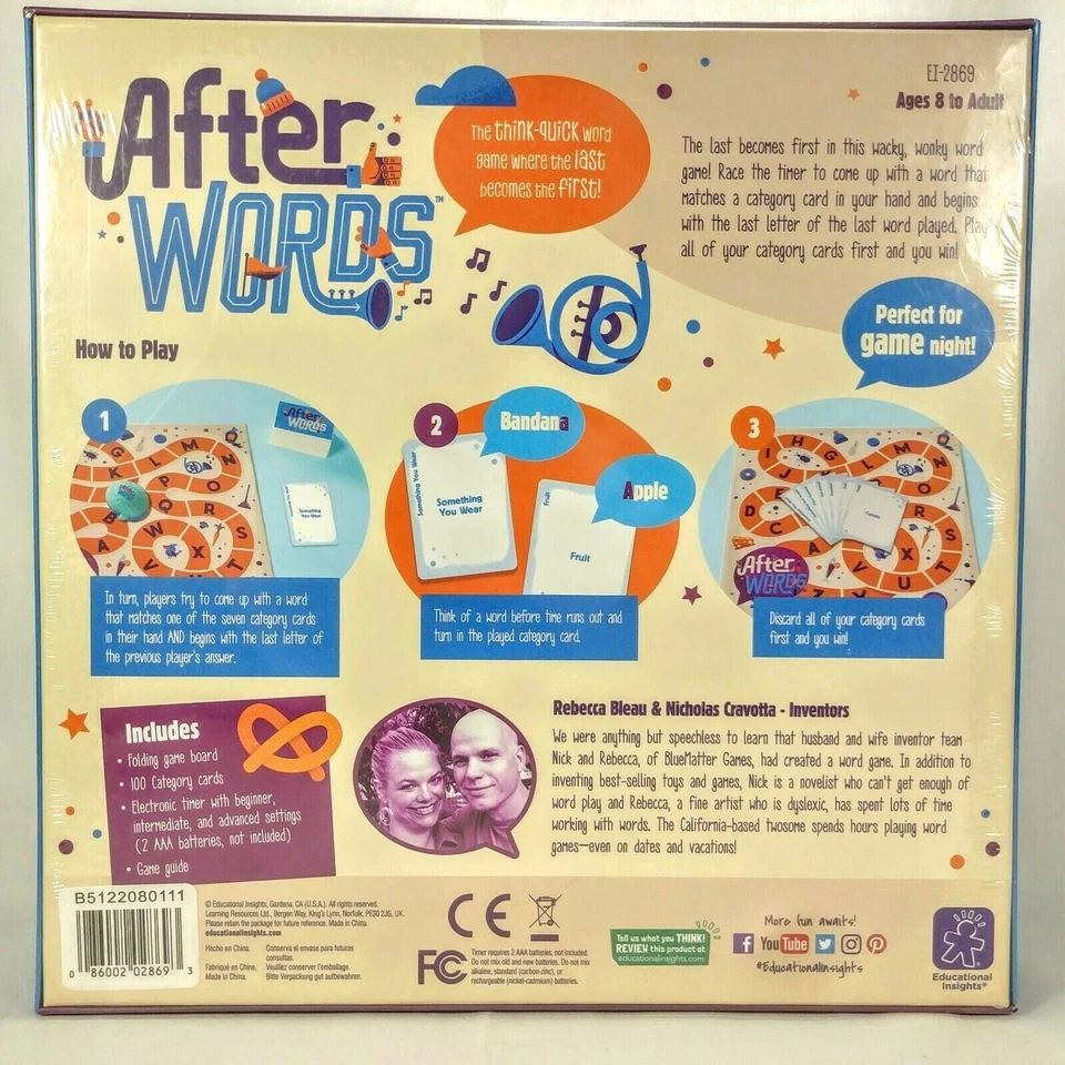 After Words Educational Insights AfterWORDS Ages 8+ 2-4 players NEW/SEALED - Image 2 of 2