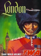 London Fly TWA England Great Britain Vintage Travel Advertisement Art Poster