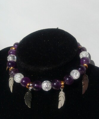 Handmade amethyst glass bracelet   21.5 cm, elastic, unique design
