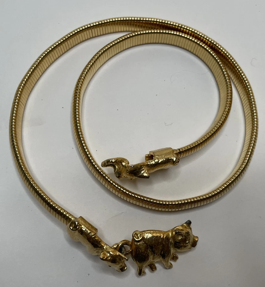 Cinturón de Colección Mimi di N Tono Dorado 26-30 Tres Cerditos 1973 Firmado Elástico Elástico Foto 4 de 4