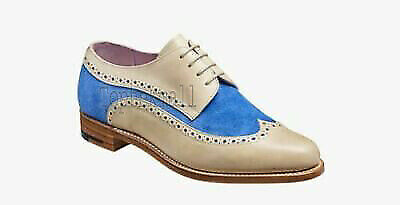 Details about   Women's Handmade White Leather & Blue Suede Oxford Brogue Wingtip Derby Shoes