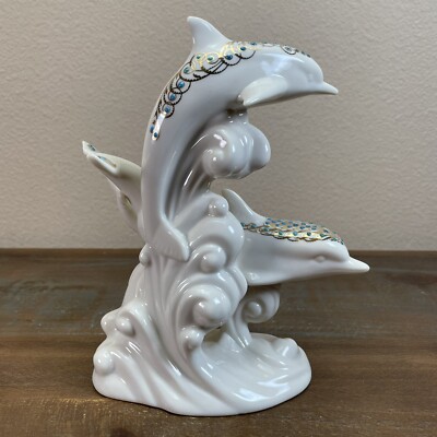 1996 Retired Vintage Lenox China Jewels Collection Frolicking Dolphins 9  USA