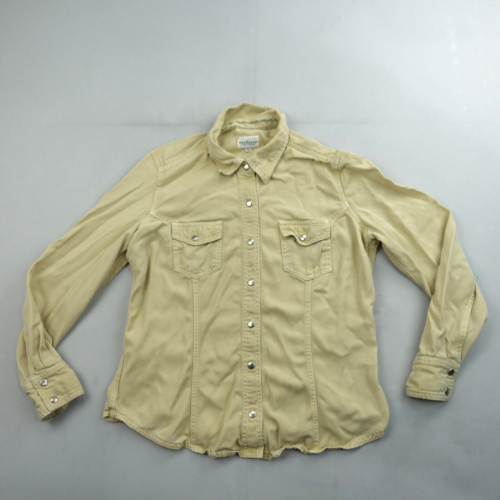 Vintage Sundance Catalog Snap Up Shirt Womens Large Yellow Tencel Lyocell Twill - Picture 1 of 11
