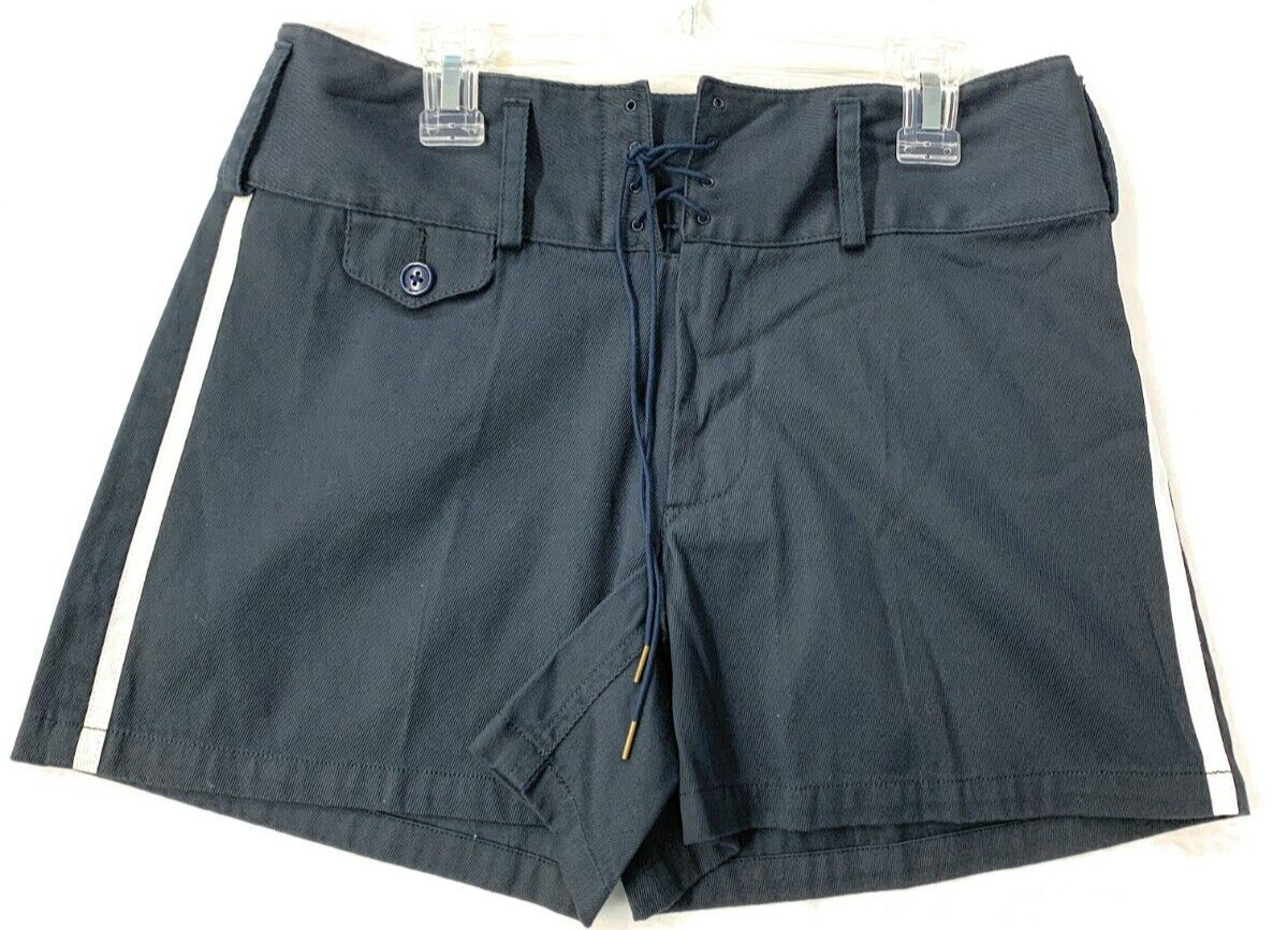 Женские хлопчатобумажные шорты Polo Ralph Lauren средней длины, темно-синие в белую полоску, Размер 4