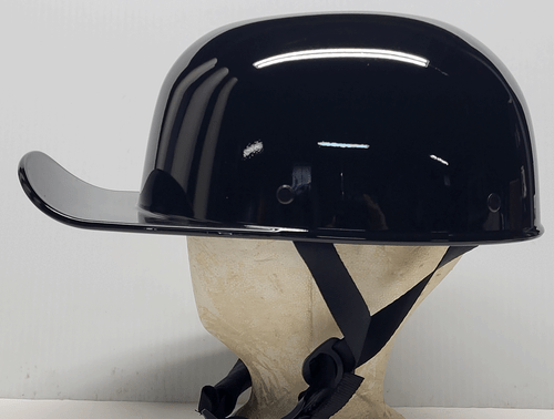 BASEBALL STYLE HELMET GLOSS BLACK LOW PROFILE BIKER MOTORCYCLE NOVELTY LID - Picture 3 of 5