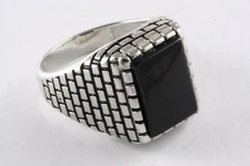 Men's Ring Black Stone Signet Ring Silver Ring 925 Silver / 089