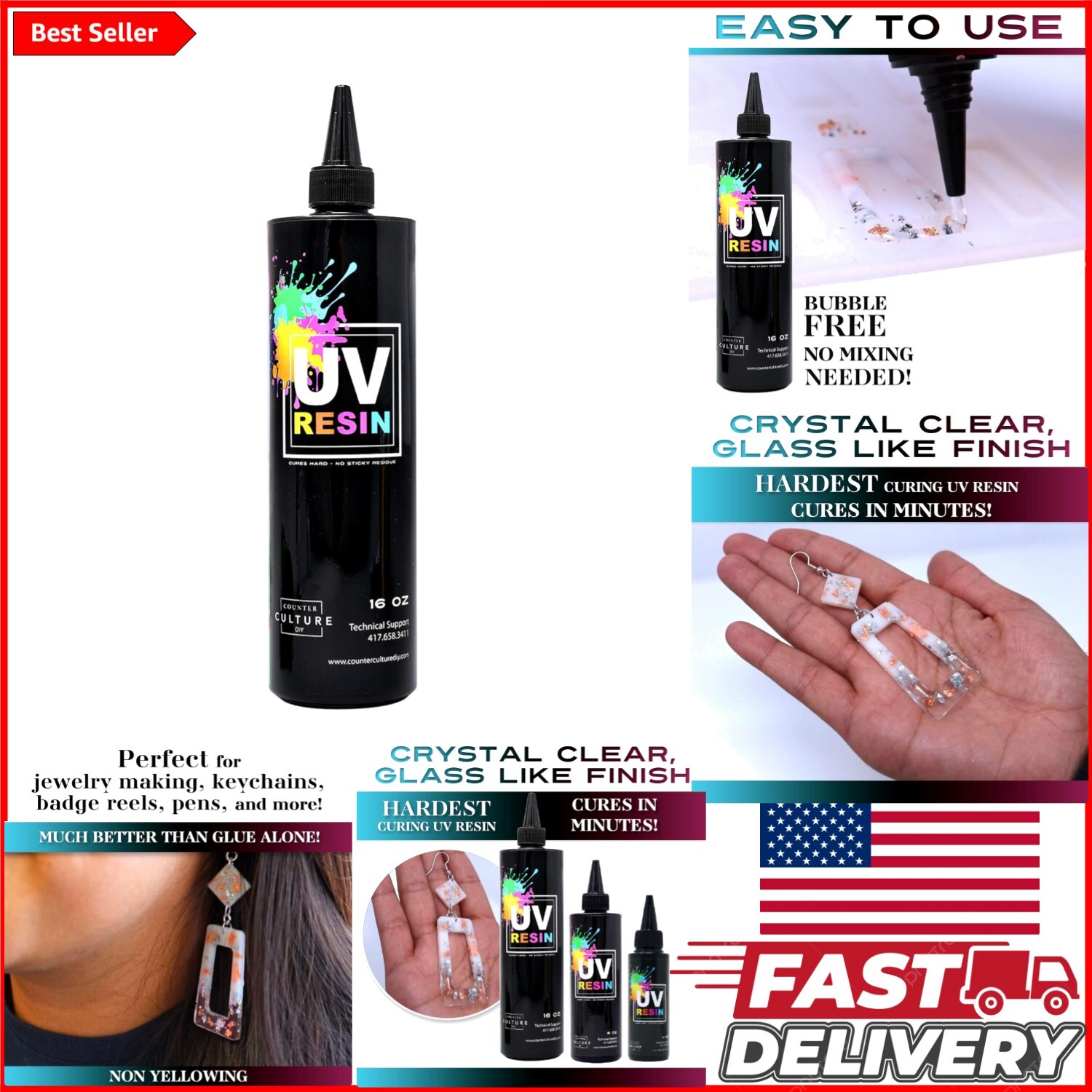 Quick Art Supplies - 16 oz UV Resin for Jewelry, Keychains & Crafting Projects-image