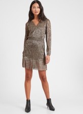 NEW Banana Republic Women V-Neck Gold Metallic Short Dress SZ XS