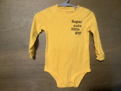 Boys Carters SIZE 18 MONTHS YELLOW ''SUPER CUTE LITTLE GUY'' LONG SLEEVE SNAP UP