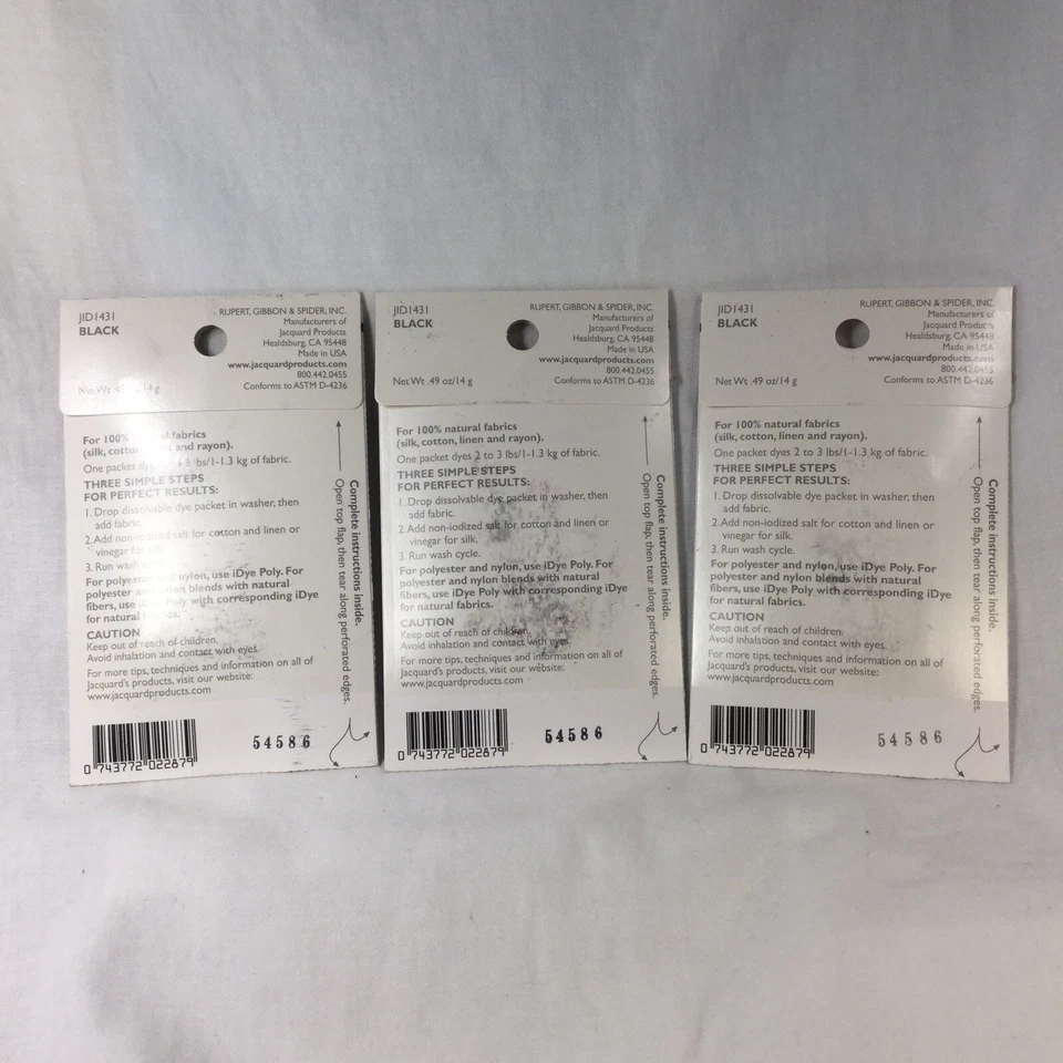 iDye Negro 431 - Paquete de 3 - Tinte de tela para telas naturales JIDI431 Lote 54586 Foto 2 de 4