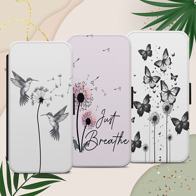 FLORAL VOGEL DRUCK ZITAT FLIP WALLET HANDYHÜLLE FÜR IPHONE SAMSUNG PIXEL