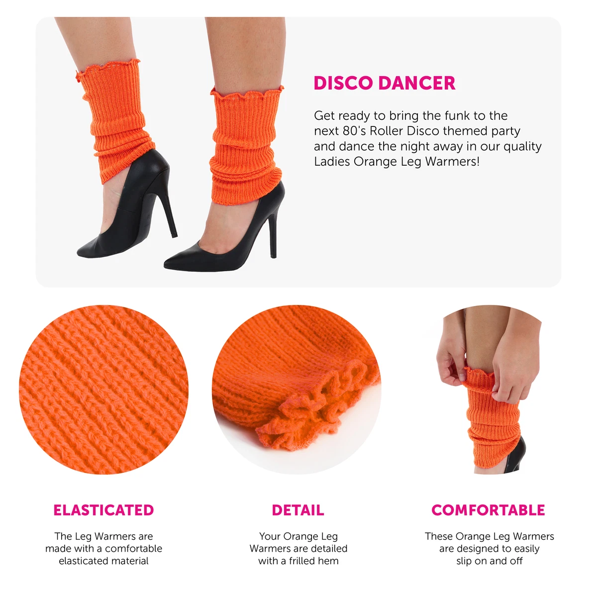 ORANGE LADIES 1980 S LEG WARMERS ADULTS DISCO FANCY DRESS LEGWARMER TUTU