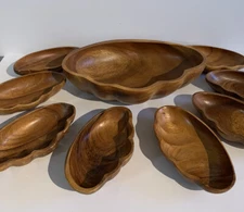 Wooden Salad Bowl With Six Individual Serving Bowls