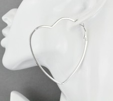 Silver Heart hoop earrings hoops metal leverback posts 2 3/8" tall lightweight