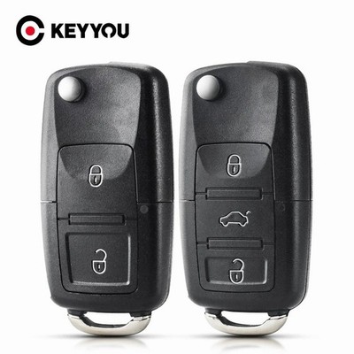 KEYYOU 2-Button Folding Key Shell Case for VW Group Vehicles (Jetta, Golf, Passa