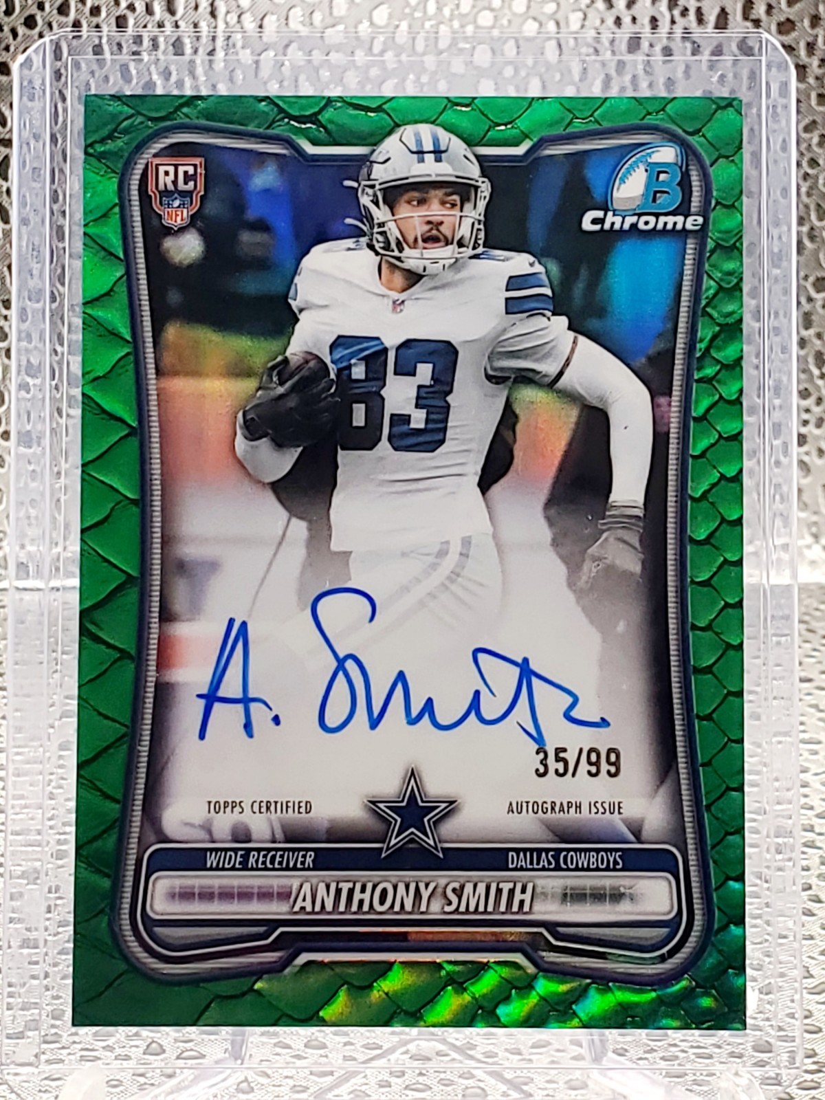 Anthony Smith 2026 Bowman Chrome Green Reptilian Refractor Rookie Auto 35/99 