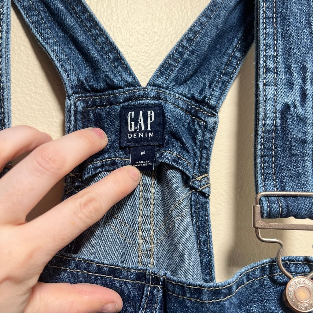 GAP Destructed Denim Overalls Medium - image 5