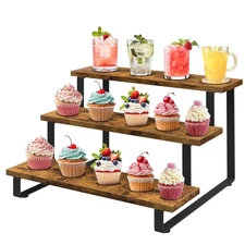 3 Tier Straight Display Shelf, Portable Wood Retail Cupcake Dessert Stand Dis...