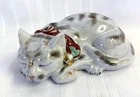 Vintage Kutani Japanese Porcelain Ceramic Sleeping Cat Figurine 8"