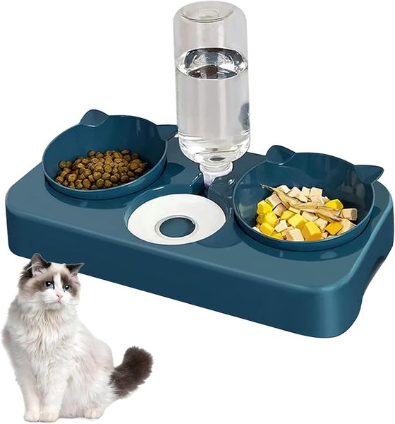 Doppelnapf FüR Katzen Futternapf, 3 In 1 Automatisierte Futternapf Und-image