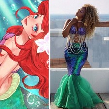 Adult Women Xmas Gift Cosplay Mermaid Tail Full Skirt Costume Dress Party Fancy