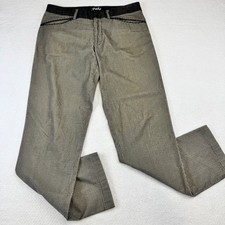 D&G Dolce & Gabbana Pantalone Lana Uomo 34 Nero Marrone Piede di Poule e Pelle
