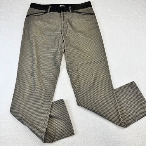 D&G Dolce & Gabbana Wool Trousers Men 34 Black Brown Houndstooth & Leather