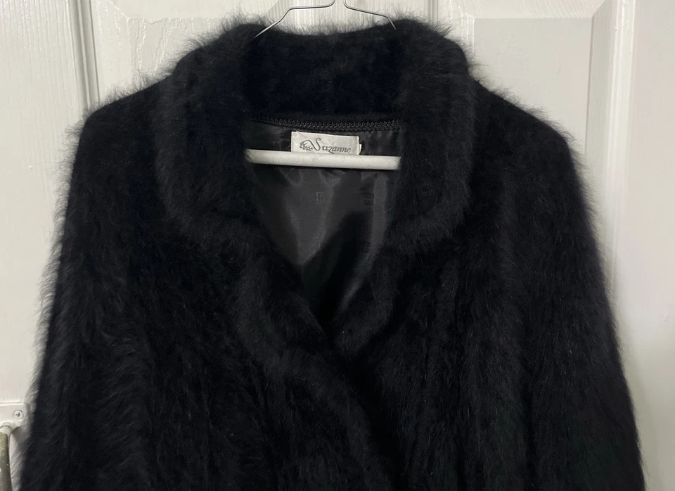 VTG SUZANNE COLLECTIBLE Black Angora Jacket Cardigan Coatigan Slouchy Fuzzy M - Image 4 of 4