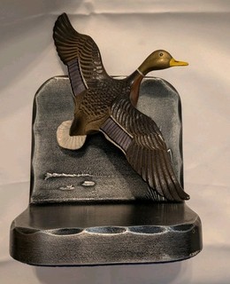 VTG ONE Painted Flying Duck/Mallard Cast Metal Bookend Man Cave Bird Watching 3D
