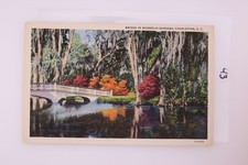 Linen Postcard Magnolia Gardens Bridge Charleston SC Curt Teich 2A-4932