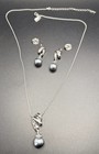 Vintage LADY REMINGTON Pendant Necklace / Post Earrings Set Gray Faux Pearls — photo 7