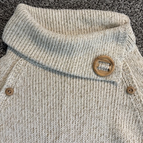 Cape Style Sweater Womens Cowl Neck Buttons Front Pocket Tan Cream - Picture 2 of 13