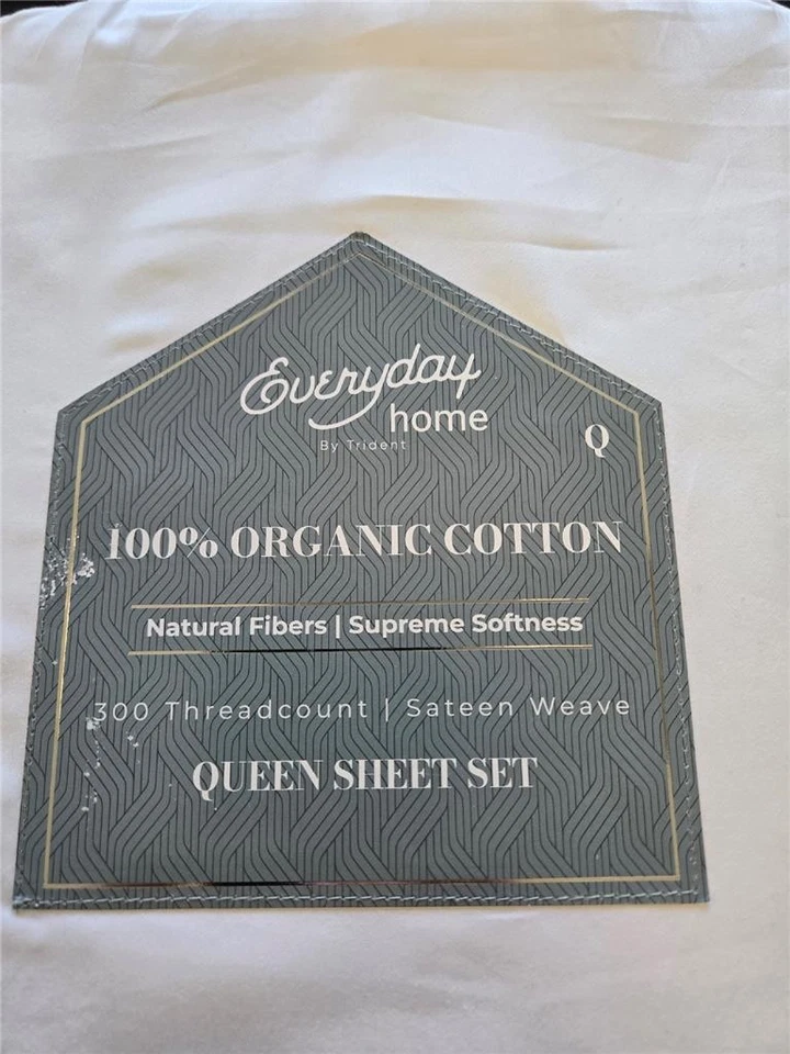 #= Juego de sábanas Trident Everyday Home Queen 300 TC algodón orgánico blanco NUEVO Foto 2 de 4