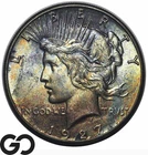 1927 Peace Dollar, RARE With Rainbow Color, Solid Gem BU++, Stunning Eye-Appeal!