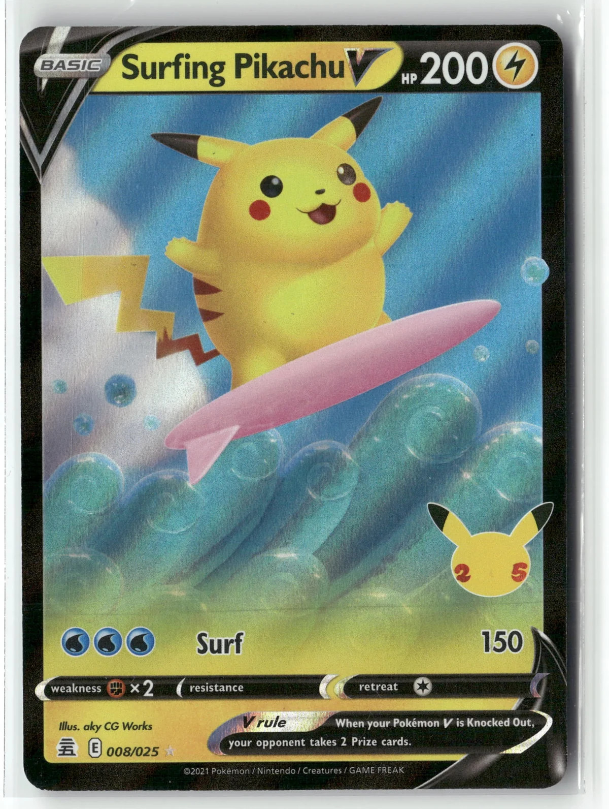 2021 Pokemon Celebrations Surfing Pikachu V 008/025 Holo Rare NM