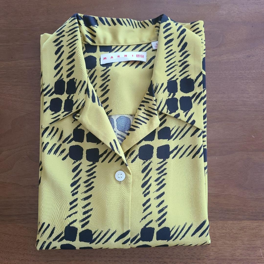 UNIQLO MARNI Short Sleeve Shirt S Yellow Black Plaid Men’s Top thumbnail 7